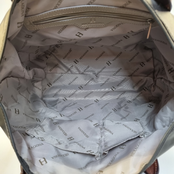 Hexagona Hand Bag Tote Leather Handles Amd Accents Silver Tone Hardwear - Picture 7 of 10